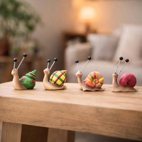 Image of Garden Mile Set of 4 Hand Painted Snail Garden Ornaments Mini Resin Snail Figurines with Spring Antennae Waterproof Indoor Outdoor Garden Decorations Plant Pot Decor, Cute Animal Statues