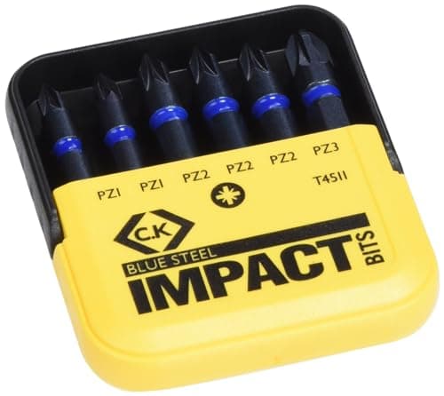 Image of C.K T4511 "Blue Steel" PZ Impact Screwdriver Bit, 0 V, Black, Set of 6 Piece