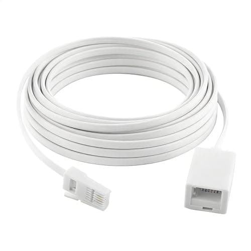 Image of ZESHGON BT Telephone Extension Cable 10M, Male to Female 6-Pin Straight Through Telephone Extension Cable, Phone Line Cord UK Landline Fax and Modem Home and Office(White)