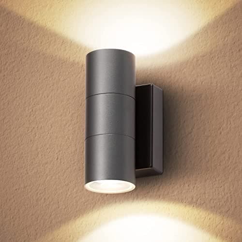 Image of CELAVY Outdoor Wall Lights, Up Down Outside Wall Lights Mains Powered, IP65 Waterproof Modern Front Door Porch Light Lamp Modern 10W 3000K GU10, External LED Sconce Wall Mounted for House, Grey