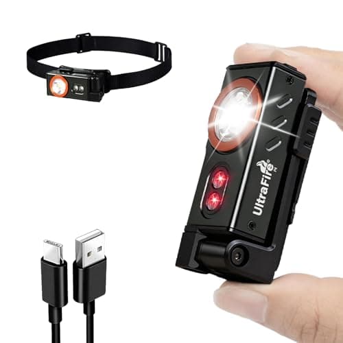 Image of ULTRAFIRE Rechargeable Mini Torch with Headlamp Strap, 500 Lumens Bright Pocket Torch with Red Light, 6 Modes Small Flashlight with Headband, Magnetic Clip, 360° Rotatable and 180° Vertical Tilt