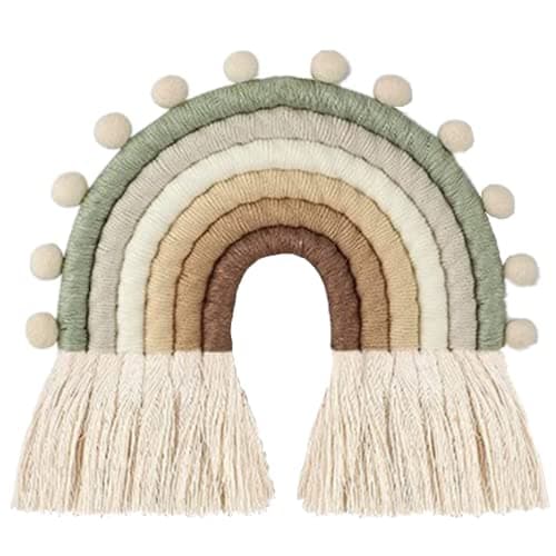 Image of FANXIYA Rainbow Macrame Wall Hanging Decorations for Nursery Decor, Kids Bedroom Woven Tassel for Girls& Boys, Handmade Playroom Cotton Accessories for Baby Toddler Room (Beige)