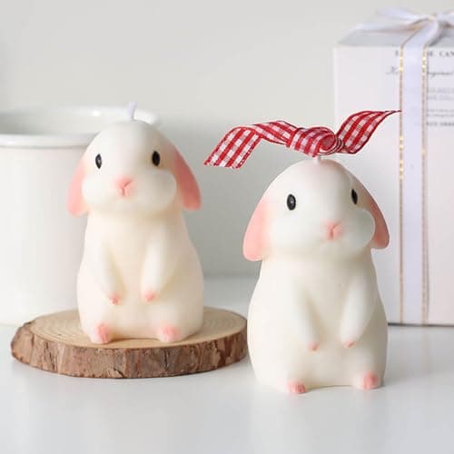 Image of Dpofirs Bunny Scented Candle, Rabbit Soy Wax Candle with English Pear Freesia Scent, Cute DIY Bunny Decoration for Home Bedroom Bathroom
