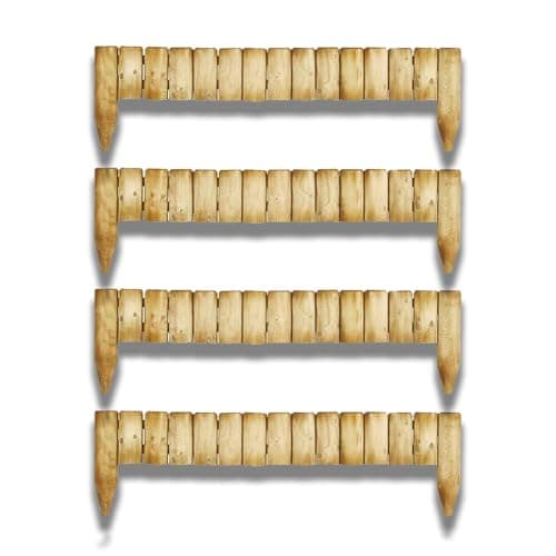 Image of (Pack of 4) 1M Log Wooden Fixed Picket Log Border Fence, Natural Wooden Border Edging, Wooden Edging Fence, Garden fence, Wooden border Fence Roll for Flower Beds Lawns Paths