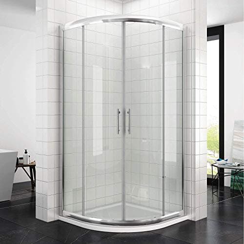Image of ELEGANT 800 x 800 mm Quadrant Shower Door 6mm Safety Glass Sliding Shower Enclosure with Stainless Steel Handle, Chrome