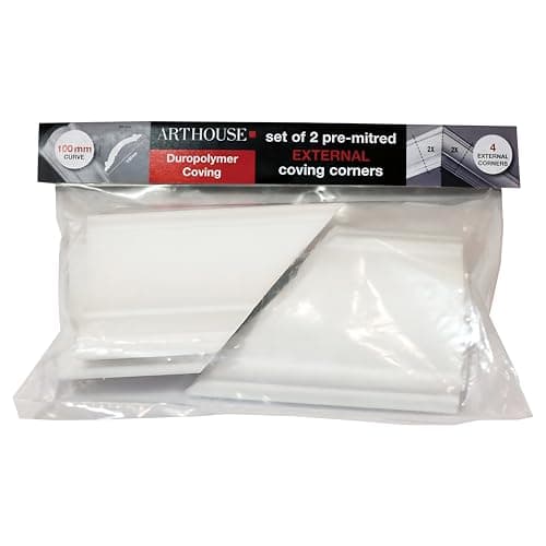 Image of External Coving Corner – 100mm Duropolymer Pre-Cut Mitred Pack of 2, Paint-Ready Decorative Trim for 90° External Corners, Lightweight DIY Ceiling Moulding