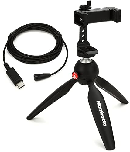 Image of Sennheiser XS Lav USB-C Mobile Kit | Omnidirectional Clip-On Lav Mic with Smartphone Clamp & Manfrotto PIXI Mini Tripod | USB-C Connector & 2M Cable Included | Black (509259)
