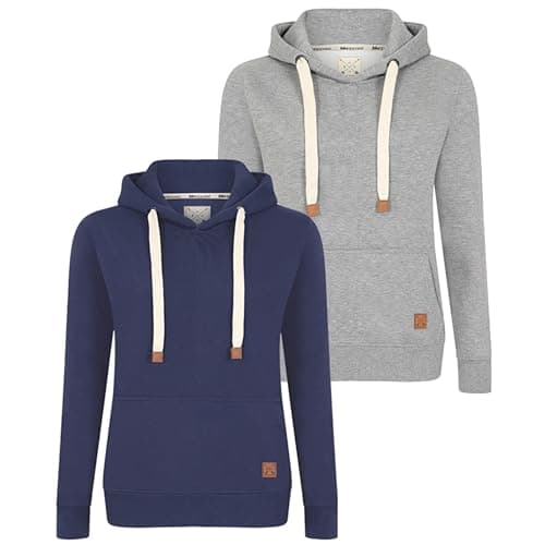 Image of Blu Apparel Ladies Overhead Hoodies Extra Warm Women's OH Hoody Warm Fleece Lined Sweatshirt Activewear Jumper for Women (UK, Numeric, 14, Regular, Regular, Navy & Grey)