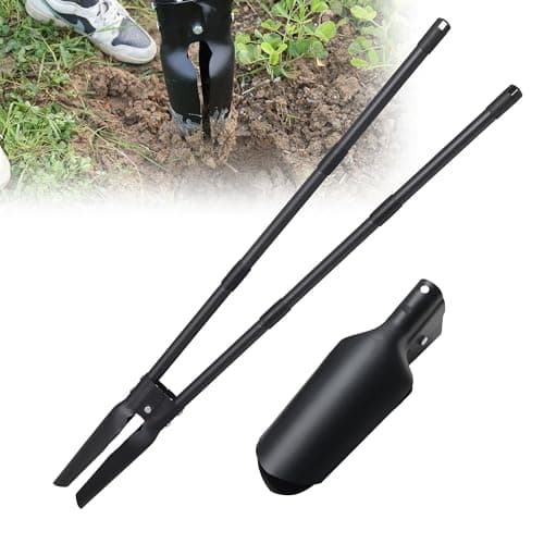 Image of Post Hole Digger Tool, Post Hole Digger with 139 cm Long Handle, Heavy Duty Manual Post Hole Digging Tool Garden Shovel,Dual Sharp Blades for Soil Plugging, Digging, Cultivating, Weeding, Black
