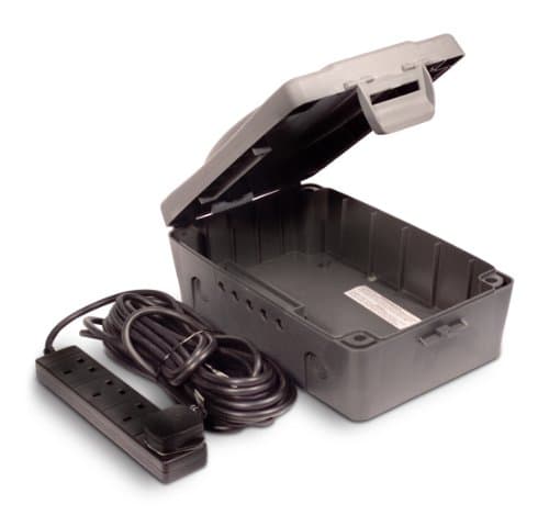 Image of Masterplug WBX IP54 8m Weatherproof Box with 4-Gang 10A Extension Lead - Grey/Black