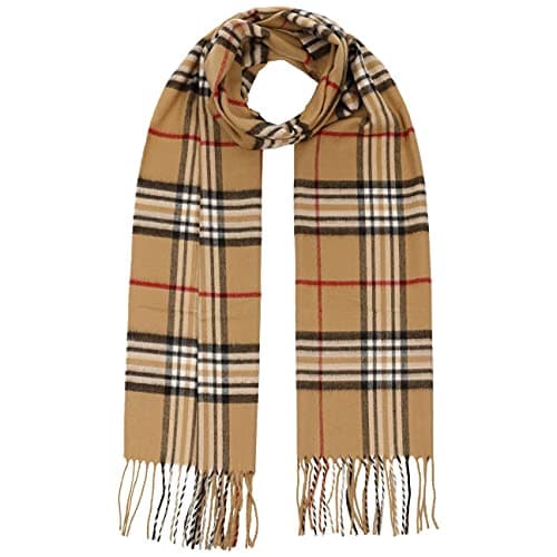 Image of Lipodo checked cashmink winter scarf for women/men (30 x 180 cm) - Checked scarf Made in Germany - Fringed scarf, gentle on the skin - Fall/winter camel