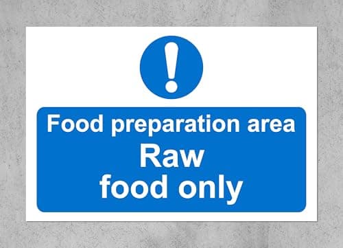 Image of Food preparation area raw food only safety sign - Self adhesive sticker (200mm x 150mm)