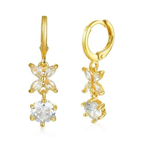 Image of SHINYTE CATALINE 14K Gold Drop Earrings for Women,Long Dangle Earrings with CZ Stones,Elegant Dangly Earrings for Wedding & Special Events