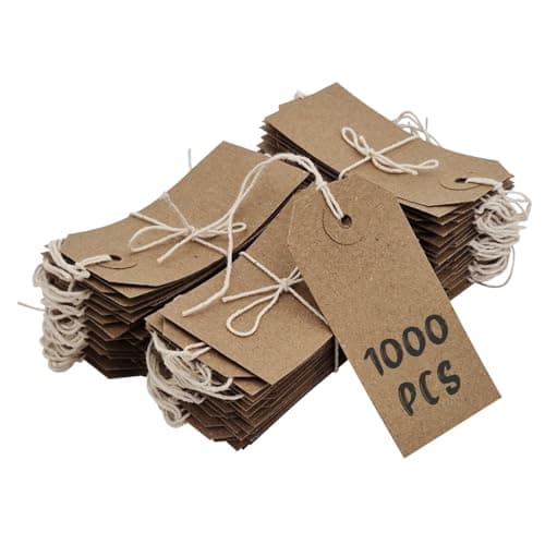Image of Swift Strung Tags Brown Reinforced Card Clothing Parcel Label String Hanging Gift Swing Tickets Kraft Hang Price Labelling 70mm x 35mm (Pack of 1000)