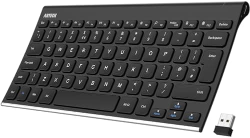 Image of Arteck 2.4G Wireless Keyboard Stainless Steel Ultra Slim Full Size Keyboard for Computer/Desktop/PC/Laptop/Surface/Smart TV and Windows 10/8 / 7 Built in Rechargeable 6-Month Battery