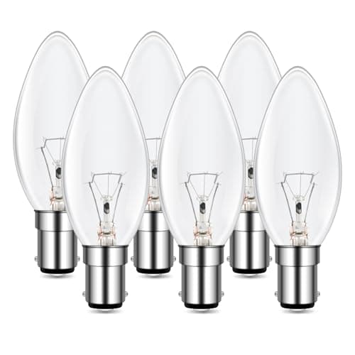Image of Caldarax SBC B15 Small Bayonet Clear Candle Bulbs, C35 Candle Light Bulb, Dimmable Warm White 2700K, 600 Lumen, AC 230V, Small Bayonet Light Bulb, for Chandeliers, Desk Lamp, Ceiling Fixture, 6 Pack