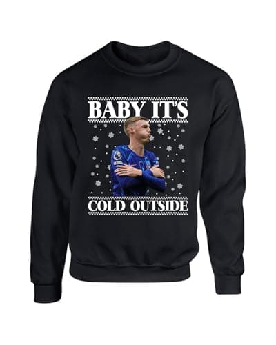 Image of Baby Its Cold Outside Christmas Jumper, Palmer Blue Christmas Sweatshirt, Xmas Secret Santa Sweatshirt, Xmas Unisex Top (Black, 5 Years)