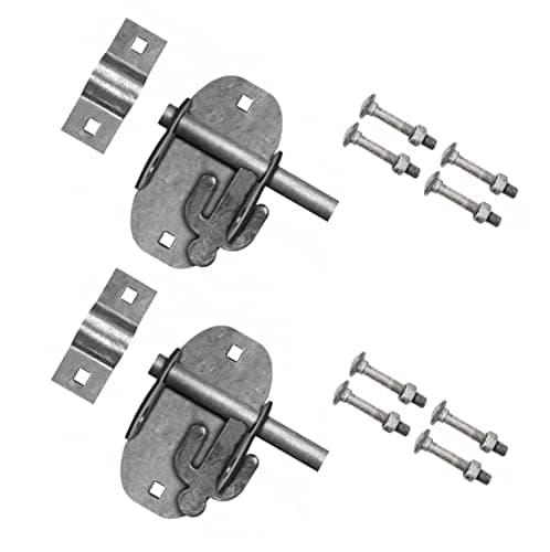 Image of TERF® Heavy Duty Oval Padlock Sliding Bolt Galvanised 100mm (4 inch) Pad Bolt Silver for Use with Garden Gates Sheds Garage Out House Doors Lock Including Fixing - Pack of 2