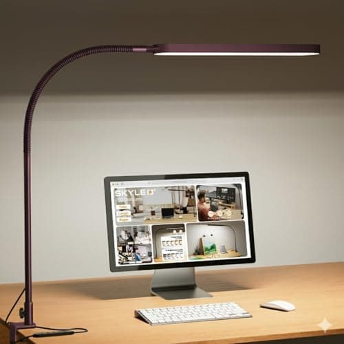 Image of SKYLEO Desk Lamp - LED Desk Light - Flexible Gooseneck - 5 Color Modes X 11 Brightness Levels - 1300LM - Timmer & Memory Function - 12W Clip on Light - Red