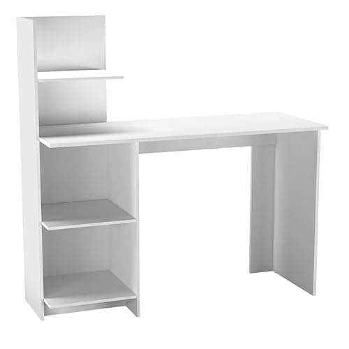 Image of URBNLIVING Computer Desk Workstation with 4 Tier Shelves - Modern Home Office Study Writing Table, Compact & Durable, Storage Organizer