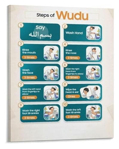 Image of KCDFDVJFBM Wudu and Taharah Visual Guide Islamic Ablution Steps Educational Canvas Print for Office Library(Unframed,08x12inch(20x30cm))