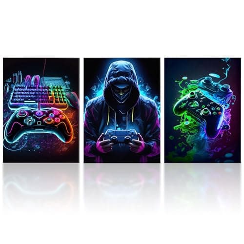 Image of milaosk 3Pcs Gaming Wall Art Canvas Cool Neon Controller Video Gamepad Posters Images Prints Artwork Wallpaper Pictures for Teen Boys Bedroom Gaming Room Decor 12x16 in Unframed