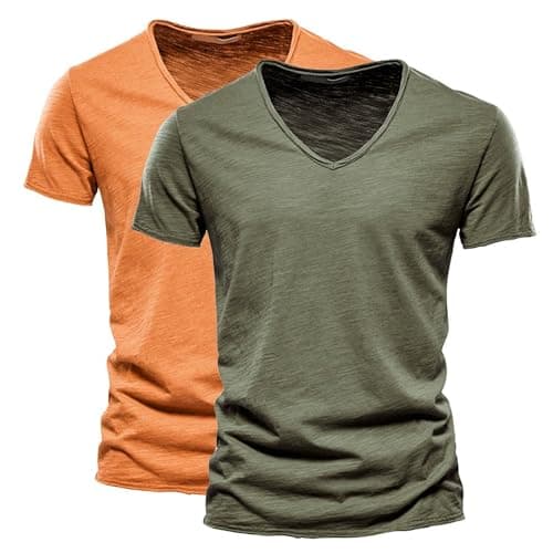 Image of Men's Round Neck Cotton Short Sleeve 2 Pack T-Shirts V-Neck Wide 3 T Shirts Casual Sport, Color 10-2pc, S