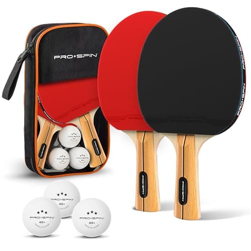 Image of PRO-SPIN Table Tennis Bats - High-Performance Set with Premium Table Tennis Rackets, 3-Star Ping Pong Balls, Compact Storage Case | Professional Quality Ping Pong Paddle Set (Red, 2-Player Set)