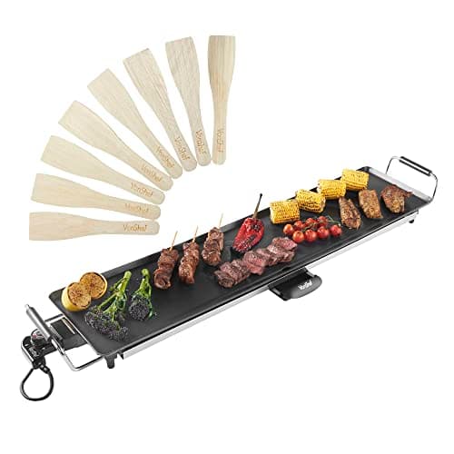 Image of VonShef Teppanyaki Grill XXL - 2000W Electric Griddle with Non-Stick Plate, Easy Clean BBQ Table Top Grill, Adjustable Temperature, Oil Drip Tray & 8 Spatulas - Meat, Vegetables & Fish, 90x23x10cm
