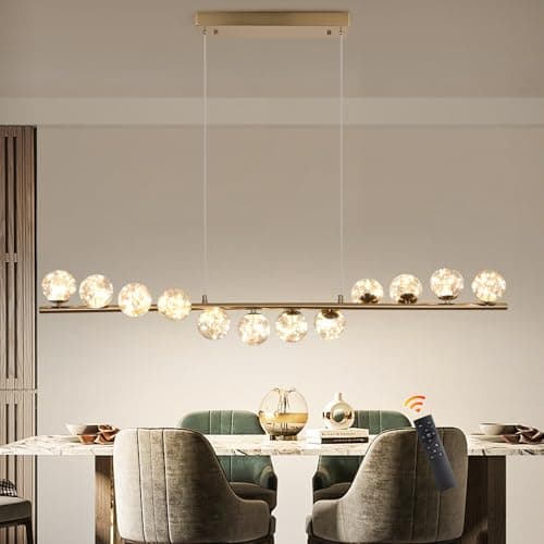 Image of GEADI Modern Globe Chandelier Ceiling Light 120CM, 12 Lights Dimmable Glass Gold Ball Chandeliers, 50W Hanging Lights with Remote for Dining Room, Living Room, Lounge