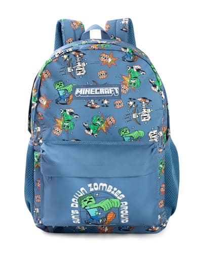 Image of Minecraft Kids Backpack | Creeper Rucksack Options Bag set TNT Zombie Skeleton Enderman Sprites Villains | Zip-Up & Hook Closure | Gamer Back to School Essentials Merch
