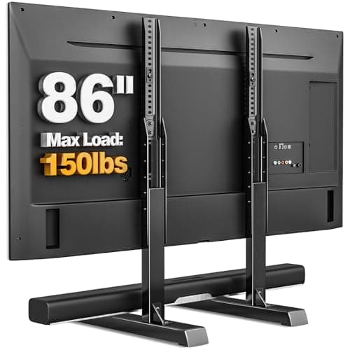Image of TVON Table Top TV Stand with Height Adjustable TV legs, TV Stands Base with Cable Management for Most 37 to 86 Inch Flat or Curved TVs, Steel TV Feet Holds up to 68 KG, Max VESA 800x600mm, Black