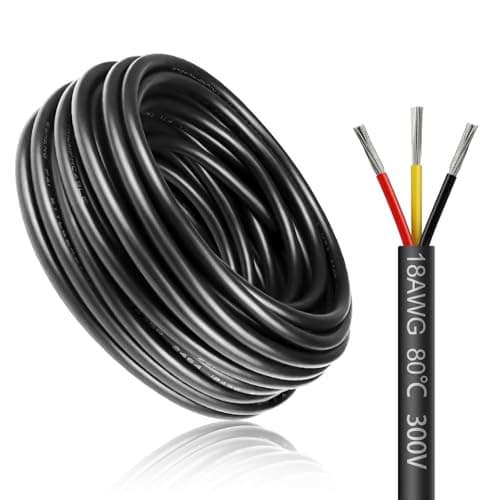 Image of LightingWill 16.4FT/5M 18AWG 3x0.75mm² Electrical Wire 3 Core Cable, 18 Gauge 5V/12V/24V/240V/300V Low Voltage Extension Cable, Tinned Copper Wires, Flexible Wire High Temperature Resistant