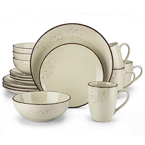Image of vancasso Navia Dinner Set, Stoneware Vintage Look Beige Dinnerware Tableware, 16 Pieces Dinner Service Set for 4, Including Dinner Plates, Dessert Plates, Cereal Bowls and Mugs