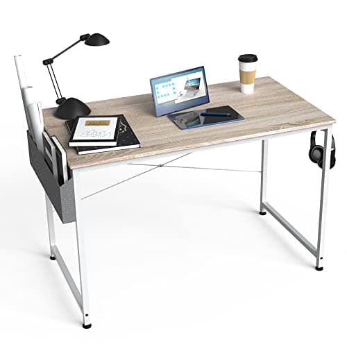 Image of HOMIDEC Writing Computer Desk, Office Work Desk for student and worker, Laptop Table with Storage Bag and Headphone Hook,Modern Simple Style Desks for Bedroom, Home, Office(80x50x75cm)
