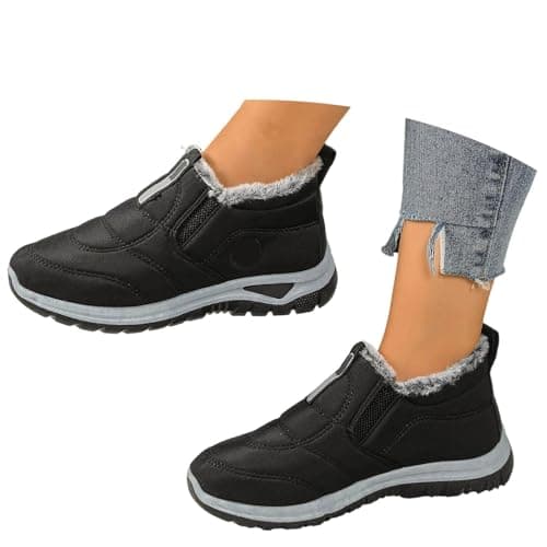 Image of Generisch Women Winter Snow Boots Thermal Insulated Comfortable Lined Cold Weather Outdoor Snow Boots, black, 8.5 UK