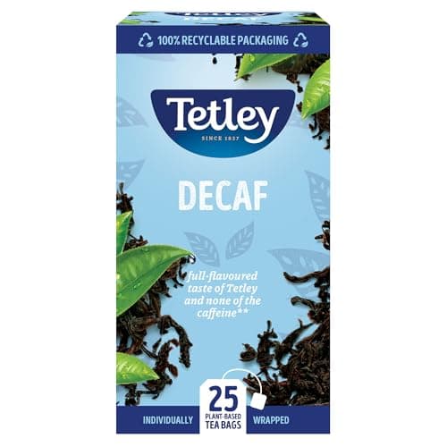 Image of Tetley Everyday Original Decaf Black Tea Bags – Smooth Decaf Blend - Great for All Day Enjoyment - Rainforest Alliance Certified, Full-Flavoured and Refreshing - 25 Enveloped Teabags (1 Pack)