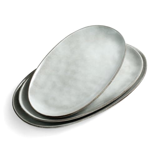 Image of Richmount Ocean Serving Platter, Oval 15.67/14.1/12.6 inch Serving Dishes for Entertaining, Microwave Dishwasher Safe, Stoneware Serving Trays for Party, Turkey, Cheese, Grey