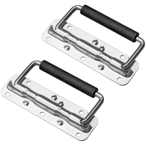 Image of LHUIDDH 2-Pack Heavy Duty Toolbox Handles – Spring-Loaded Folding Handle for Flight Cases, Tool Cases & Industrial Boxes (Silver, 140mm)