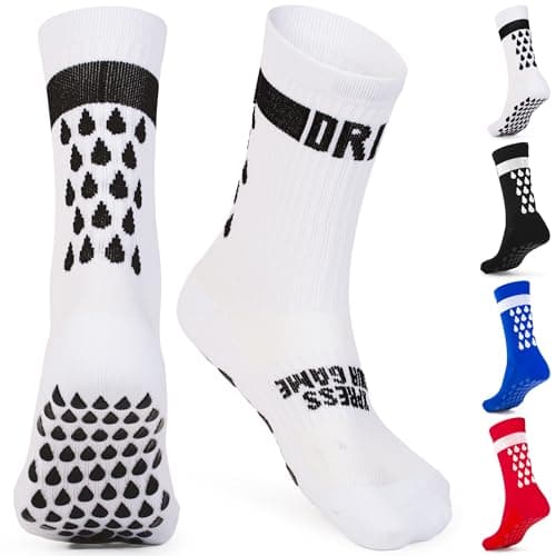 Image of DRIPsox® Football Grip Socks - 6 Sizes for Kids, Men, Junior & Women (XXS:8C-11.5C, XS:12C-2.5, S:3-5.5, M:6-8.5, L:9-11.5, XL:12+) - 1 Pair (XS) White Grip Socks Football - Anti Slip & Elite Comfort