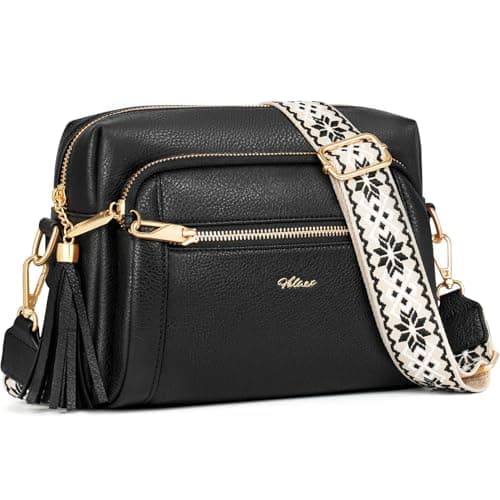Image of HILAEX Women's Cross Body Bags, Crossbody Bags for Women with Anti-Theft Function 4 Zip Compartments Women Shoulder Handbags with Adjustable Wide Strap Black