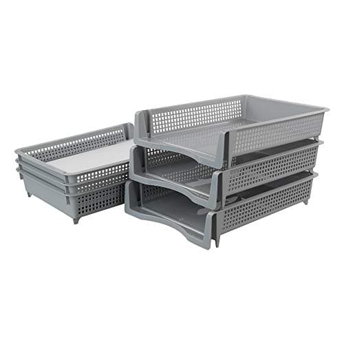 Image of Yarebest 6-Pack Grey Office Organiser A4 Paper Tray Stackable Plastic Letter File Tray