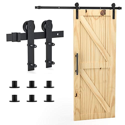 Image of Signstek 6.6FT/200CM Sliding Barn Door Kit for Internal Wooden Sliding Door Wardrobe Track - for Interior Hardware Doors Black (I Shape Hanger)