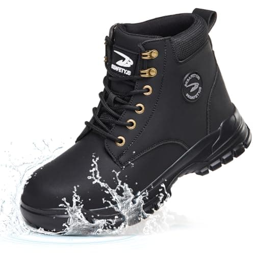 Image of Safety Boots Mens Womens Waterproof Steel Toe Cap Boots Lightweight Safety Trainers Non-Slip Work Shoes Comfortable Protective Shoes, Black, UK 5