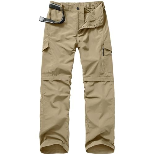 Image of Jessie Kidden Hiking Walking Trousers Men,Quick Dry Convertible Lightweight Breathable Waterproof Outdoor Fishing Work Zip Off Cargo Pants #6088 Khaki-36