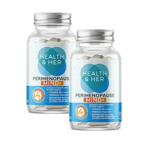 Image of Health & Her Perimenopause Mind+ Supplements for Women - with Red Clover, Ashwagandha, Gingko Biloba - 2 Month Supply, 60 Capsules - Vegan & Gluten Free