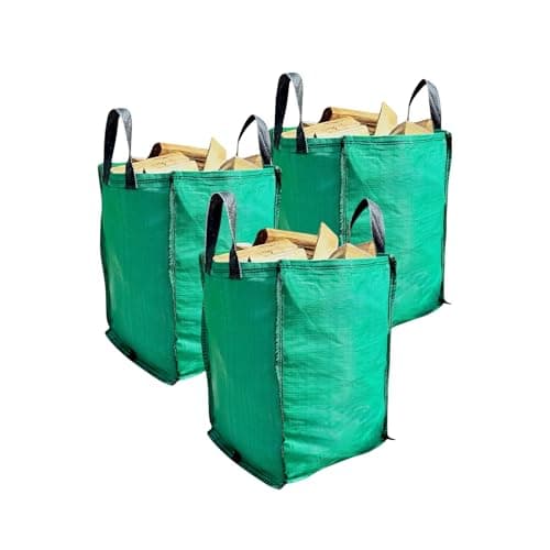 Image of Garden Waste Bags with Handles (Pack of 3) 120 Litres Heavy Duty with Bottom Tip Handle - Reusable Garden Green Woven PP Sacks - Industrial Fabric Bag for Plant Waste Grass Leaves (3)