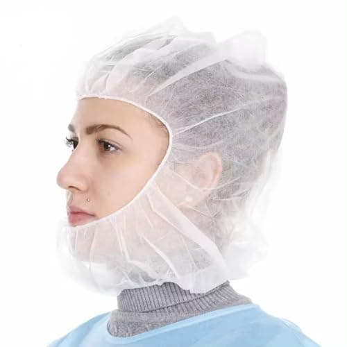 Image of Fetizrin Hair Net, 100 PCS Disposable Hood Caps Full Face Beard Cover, White, Large, Unisex-Adults