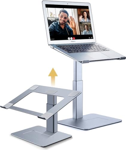 Image of supamir Adjustable Laptop Stand for Desk, DJ Laptop Riser, Standing Desk Converter, Support Working on Computer Sitting/Standing, Compatible with MacBook, Dell, HP and All 13"-16.5" Notebooks, Grey