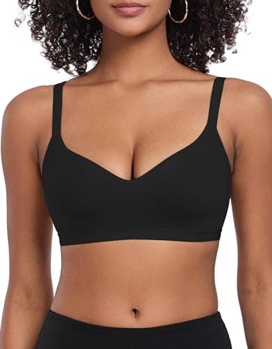 Image of ANGOOL Non Wired Sports Bra Fixed Padded Bralette with Adjustable Straps Low-Medium Impact Support for Yoga & Daily Wear, Black, S